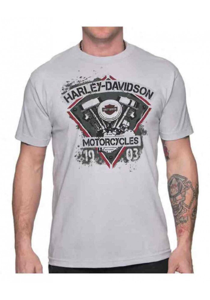 Harley-Davidson Hommes Pander col rond manches courtes All-Cotton T-Shirt Silver 30292293