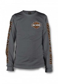 Harley-Davidson Hommes manches longues Orange Bar & Shield Grey Shirt 30291963