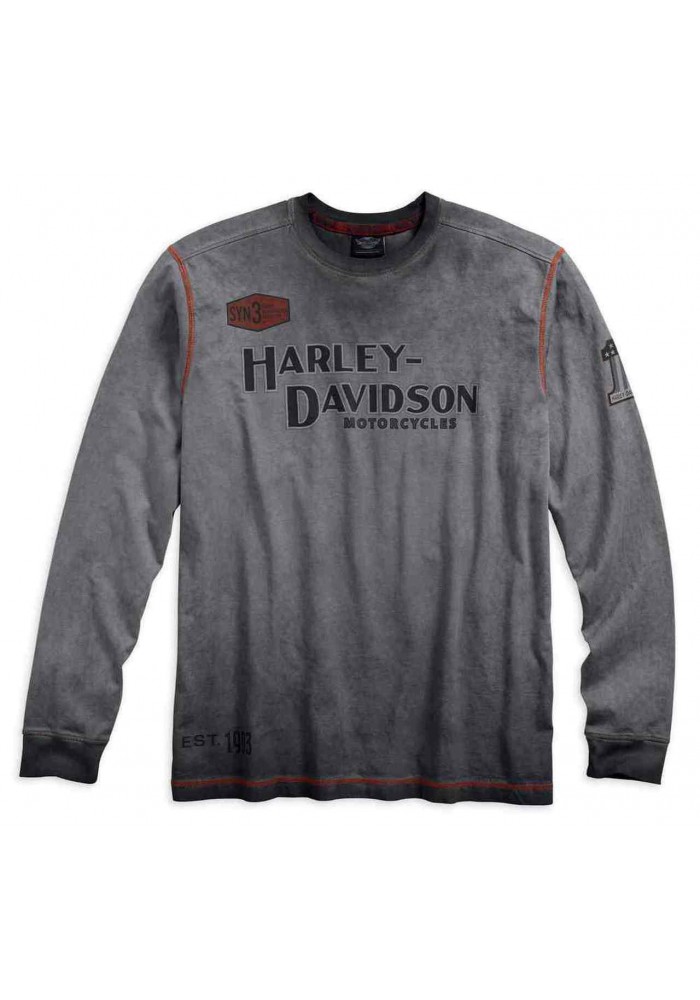 Harley-Davidson Hommes Iron Block Distressed manches longues Tee Shirt  Gray 99010-17VM