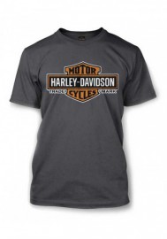 Harley-Davidson Hommes Elongated Orange Bar & Shield Charcoal T-Shirt 30291961