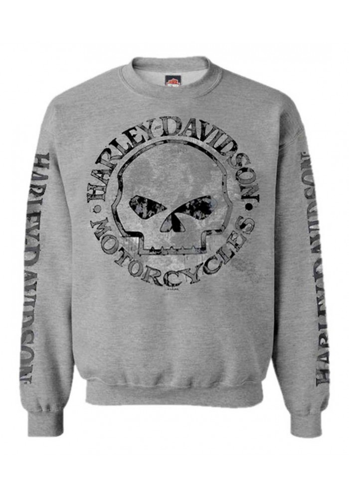 Harley-Davidson Hommes Pullover Crew Sweatshirt H-D Willie G Skull Gray 30296655