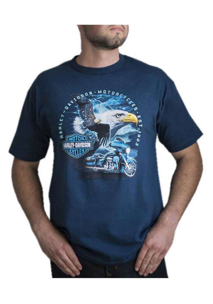 Harley-Davidson Hommes Gliding Eagle manches courtes col rond T-Shirt  Harbor Blue 30297429