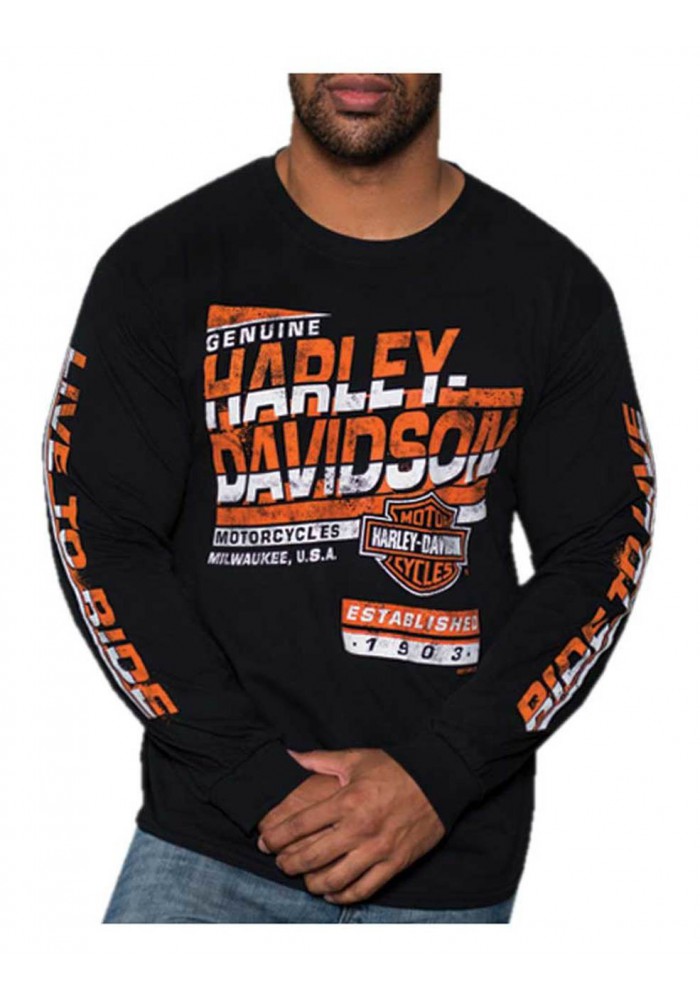 Harley-Davidson Hommes Powerhouse H-D col rond manches longues T-Shirt  Noir 30297459