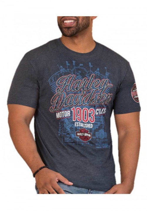 Harley-Davidson Hommes Speak Easy Poly-Blend manches courtes T-Shirt  Heather Navy 30298741