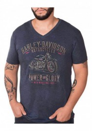 Harley-Davidson Hommes Higher Power V-Neck manches courtes T-Shirt Heather Navy 30298735