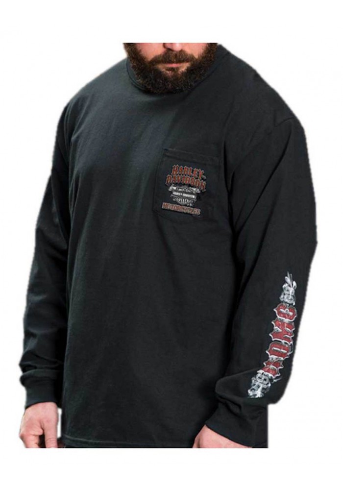 Harley-Davidson Hommes Vapor Chest Pocket manches longues col rond Shirt Noir 30294772
