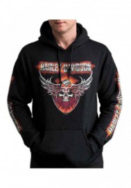 Harley-Davidson Hommes Flaming Chrome Pullover Poly-Blend Sweat à capuche - Noir 30292338