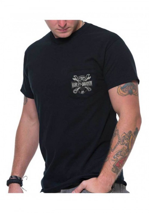 Harley-Davidson Hommes Distressed Journeyman Chest Pocket manches courtes Tee Shirt  Noir 30297453