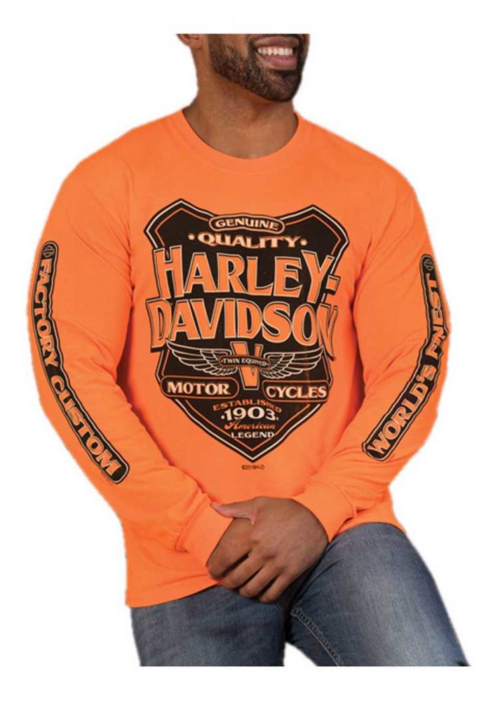 Harley-Davidson Hommes Back Alley manches longues col rond Shirt - Safety Orange 30298766