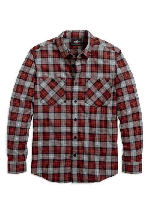 Harley-Davidson Mens Shoulder Graphic Button Front Woven Shirt  Noir 96113-20VM