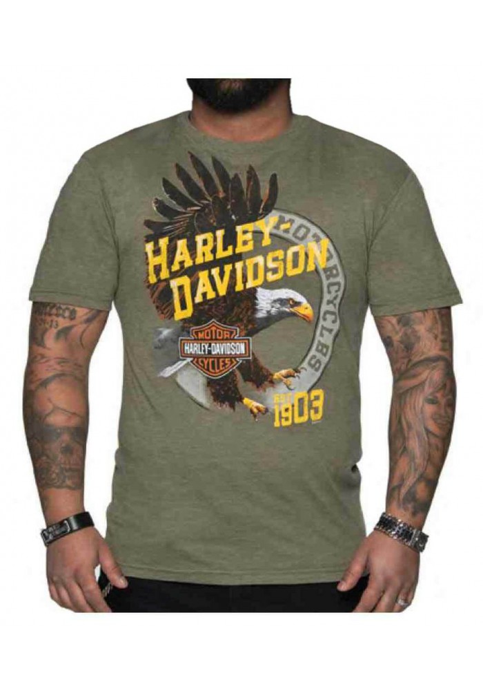 Harley-Davidson Hommes Soaring Eagle col rond manches courtes Tee Shirt - Military Green 30292283