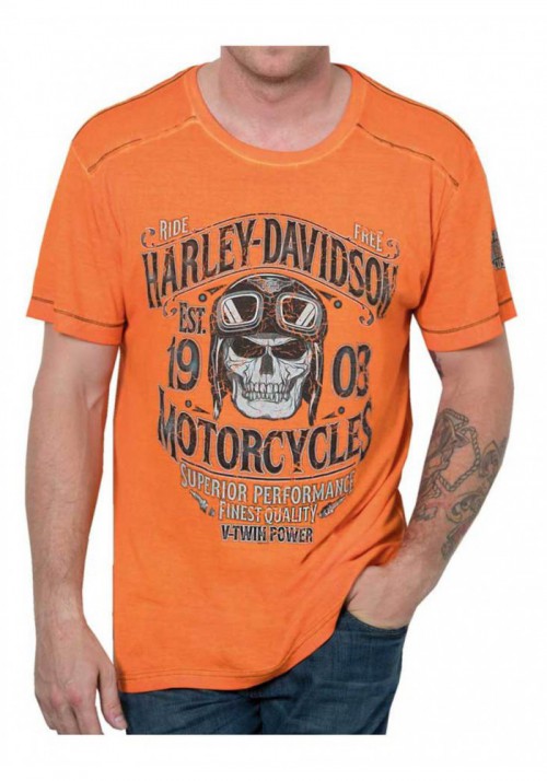 Harley-Davidson Hommes Bodyguard Premium manches courtes T-Shirt  Orange Wash 30298585