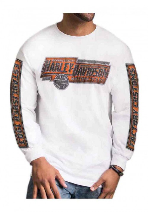 Harley-Davidson Hommes Validation manches longues col rond Cotton Shirt  White 30292331