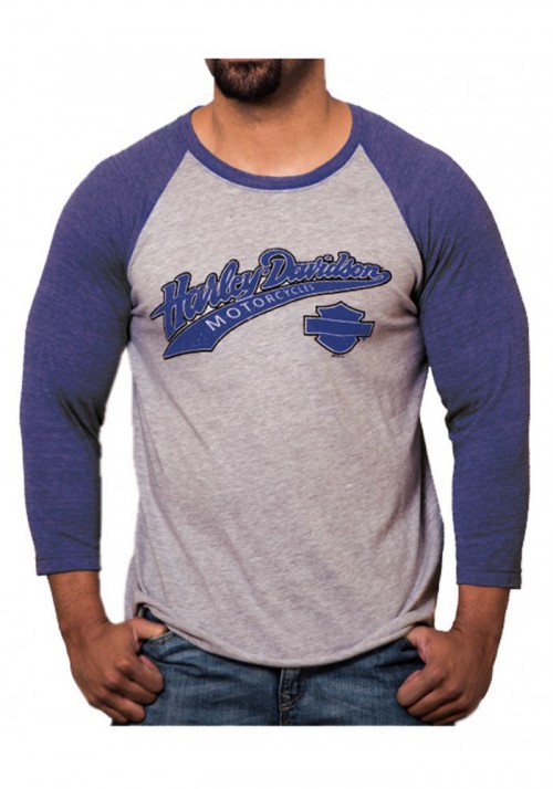 Harley-Davidson Hommes Game Day H-D Raglan 3/4 Sleeve Shirt  Blue & Gray Heather 30294484