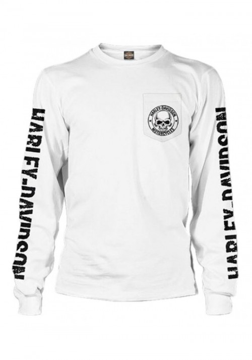 Harley-Davidson Hommes Skull Badge Chest Pocket manches longues Shirt  White 30294384