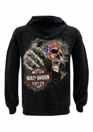 Harley-Davidson Hommes Custom Skull & Stars Fleece Full-Zip Sweat à capuche - Solid Noir 30298988
