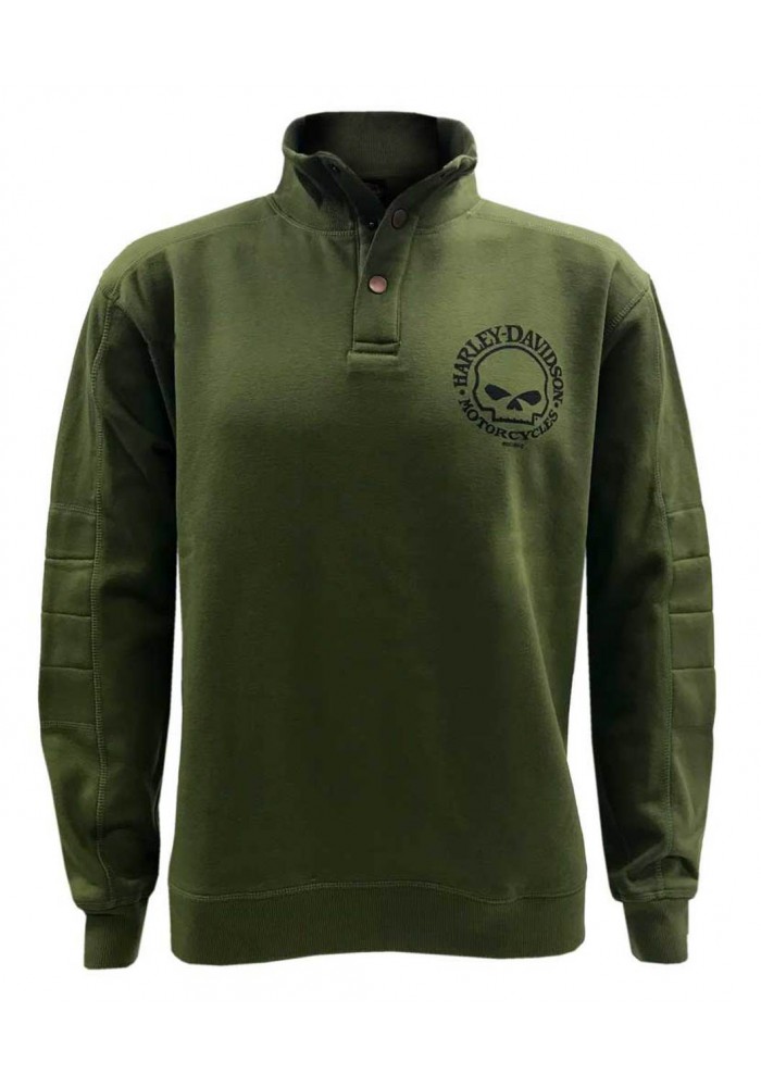 Harley-Davidson Hommes Valor Skull Button Pullover Fleece Sweatshirt - Green 30292421