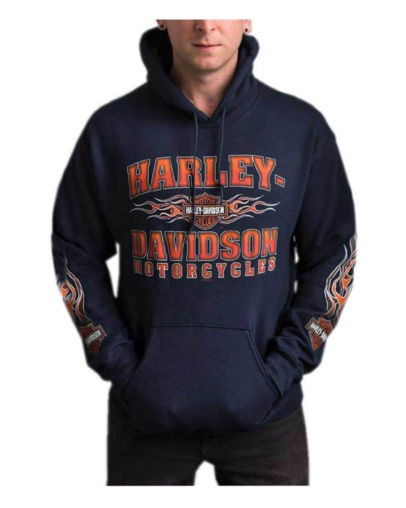 Harley-Davidson Hommes Scorch B&S Pullover Poly-Blend Sweat à capuche - Navy Blue 30292422