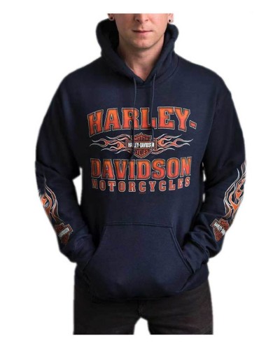 Harley-Davidson Hommes Scorch B&S Pullover Poly-Blend Sweat à capuche - Navy Blue 30292422